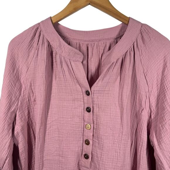 Womens Top Med Purple Gauze Oversized Chore Pocket Tie Detail Spring Lagenlook - Picture 3 of 9